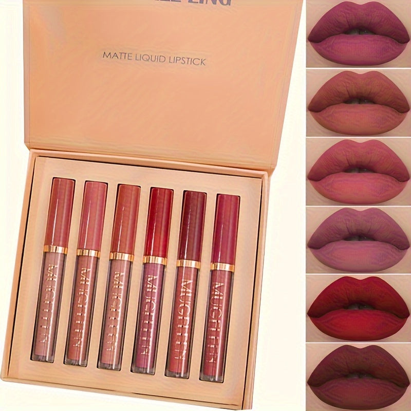 6-Pack Matte Lip Gloss Set with Long-Lasting Waterproof And Non Fading Lip Gloss, Suitable for Beauty Enthusiasts And Beginners. Perfect Mother'S Day Gift
